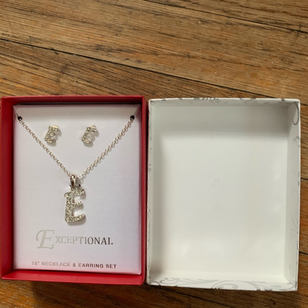 E necklace and earrings
